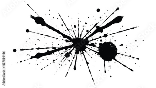 Black Ink Splatter on White Background. Abstract Black Ink Splashes. Ink Splatter Texture.
