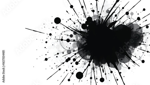 Black Ink Splatter on White Background. Abstract Black Ink Splashes. Ink Splatter Texture.