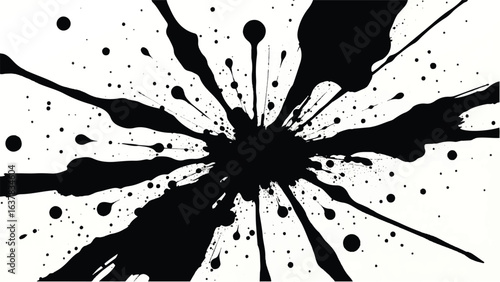Black Ink Splatter on White Background. Abstract Black Ink Splashes. Ink Splatter Texture.
