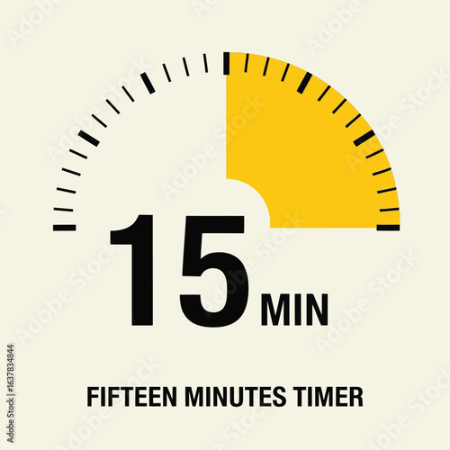 Vector illustration of a graphic representation of a 15 minute timer, symbolizing time management and punctuality in various aspects of life