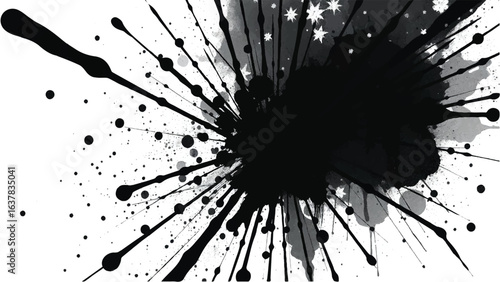 Black Ink Splatter on White Background. Abstract Black Ink Splashes. Ink Splatter Texture.