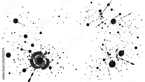 Black Ink Splatter on White Background. Abstract Black Ink Splashes. Ink Splatter Texture.