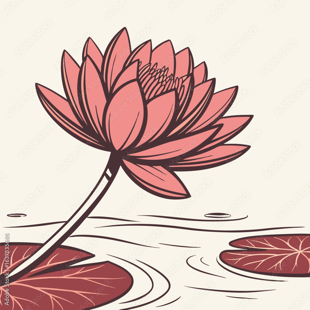 Fototapeta premium A lotus flower icon floating on water with layered petals.
