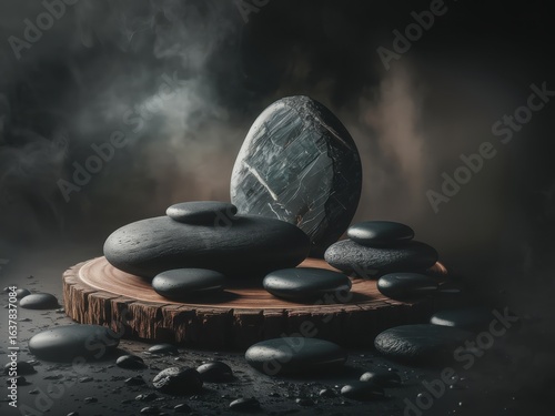 zen stones and leaf