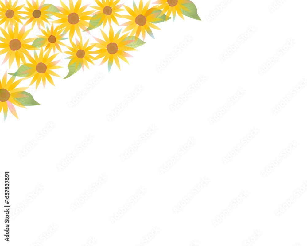 Obraz premium ひまわり畑 花束 フレーム 背景 Sunflower field bouquet frame background