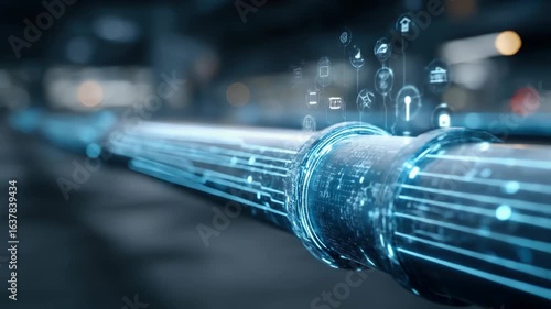 Futuristic pipeline with overlayed digital interface
