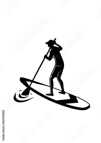 Silhouette of a Person Paddleboarding