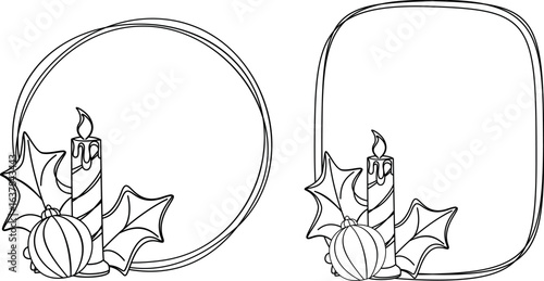 Decorative christmas border, Christmas frame with candle and holly berry