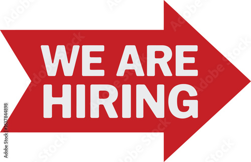 We Are Hiring arrow vector with bold white text on red background for recruitment banners, job ads, and career promotions