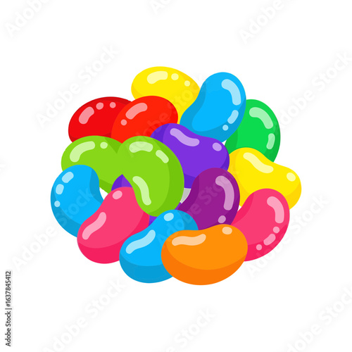 A colorful pile of assorted jelly beans. A sweet, sugary confectionery treat. Cartoon vector illustration isolated on white background.
