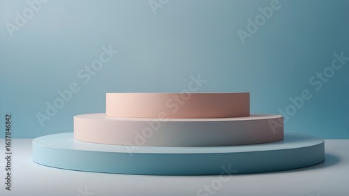 Sleek Modern Exhibition Pedestal Against Calming Sky Blue Background