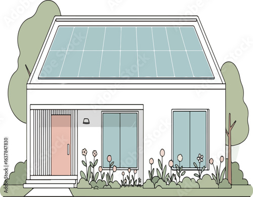 Eco-friendly house with solar panels vector concept