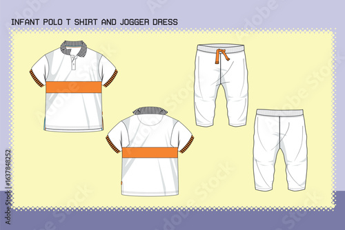 INFANT POLO T SHIRT AND JOGGER DRESS FLAT SKETCH FASHION TEMPLATE TECHNICAL DRAWING ILLUSTRATION.cdr