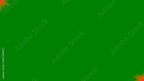 A vibrant, solid green background provides a clean and versatile digital canvas, subtly accented by abstract, fiery red-orange bursts in the corners.