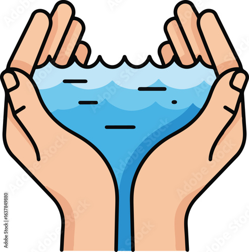 Symbolic illustration of hands saving precious water.