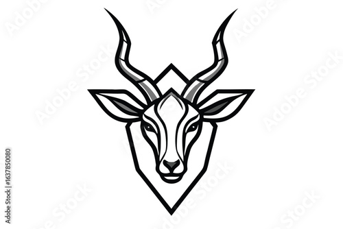 Stylized springbok head inside geometric diamond shape displaying curved horns and symmetrical facial details