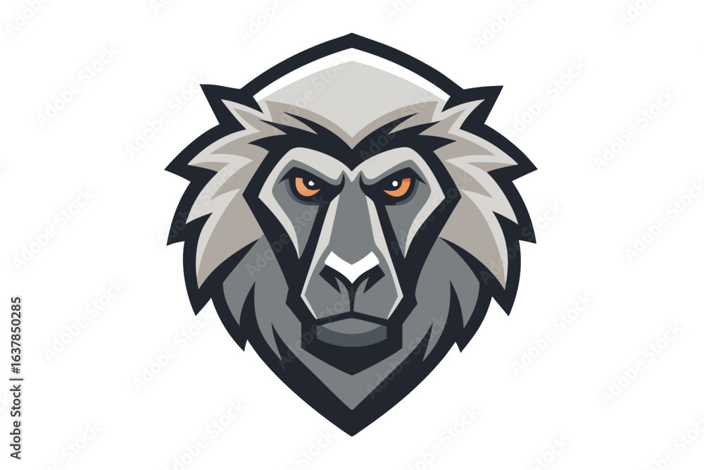 Fototapeta premium Geometric monkey head logo design exhibits sharp edges and captivating orange eyes