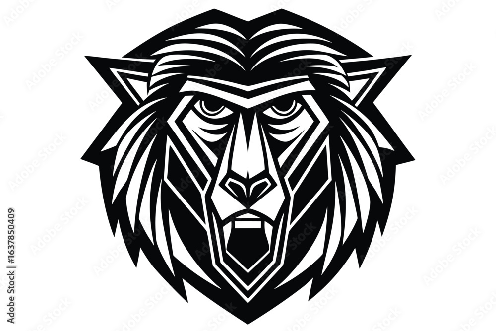 Obraz premium presents a bold abstract lion head with geometric mane elements