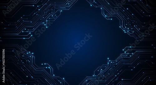 Digital Circuit Board Frame with Blue Illumination