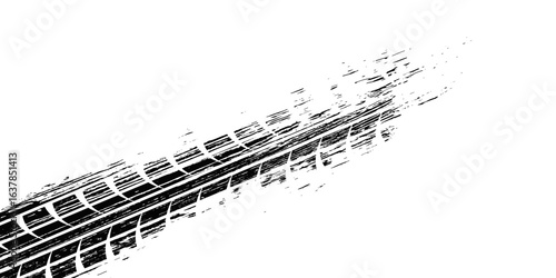 Tire track. Car, bike, motorcycle tyre mark with grunge effect isolated on white background. Wheel footprint on the road. Top view of rubber protector mark