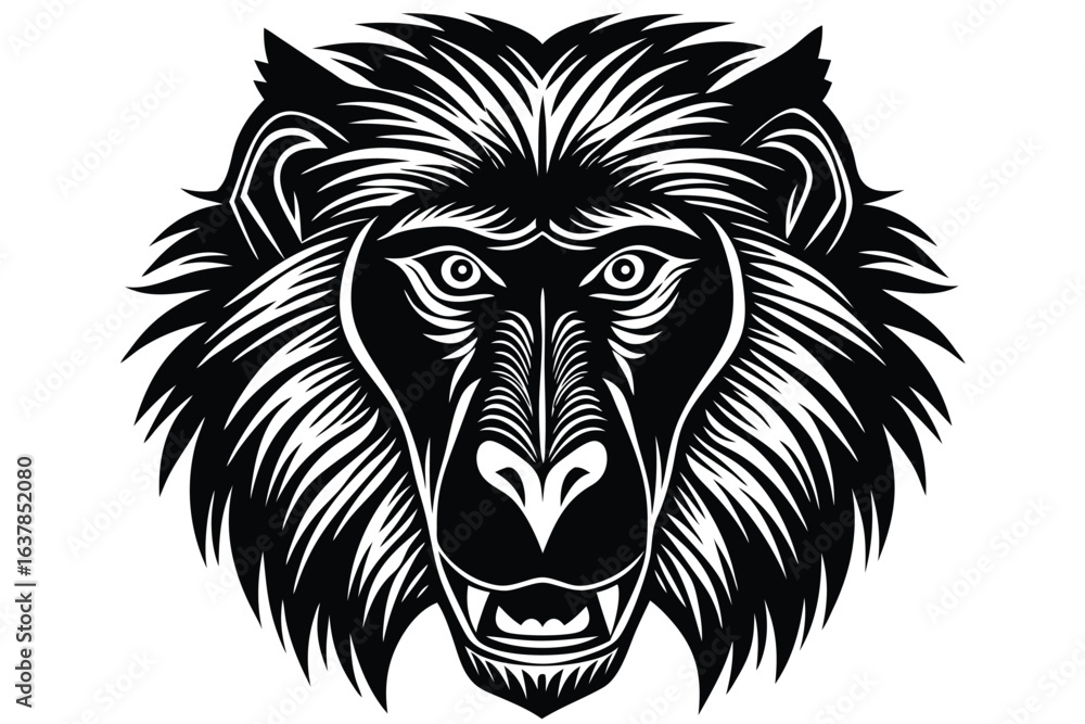 Obraz premium Ornate lion head with visible teeth shows a fierce and stylized mane