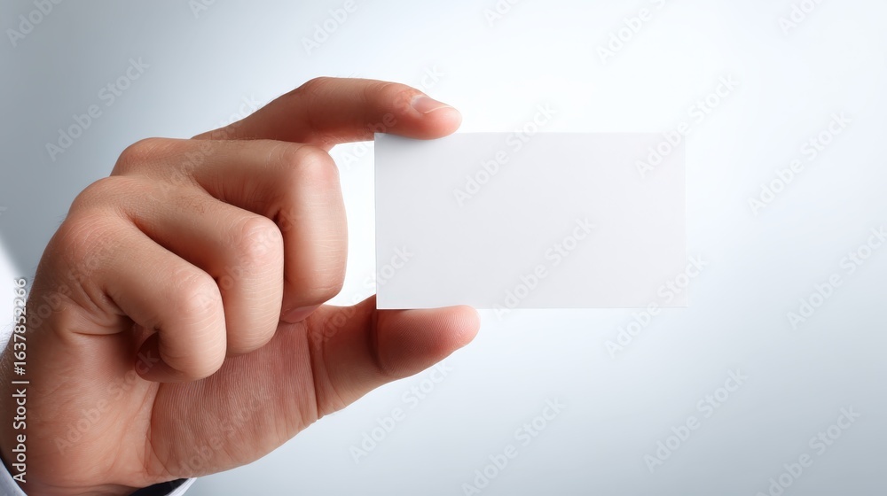 Fototapeta premium Hand Holding a Blank White Business Card Mockup for Branding and Promotion, Ready for Customization