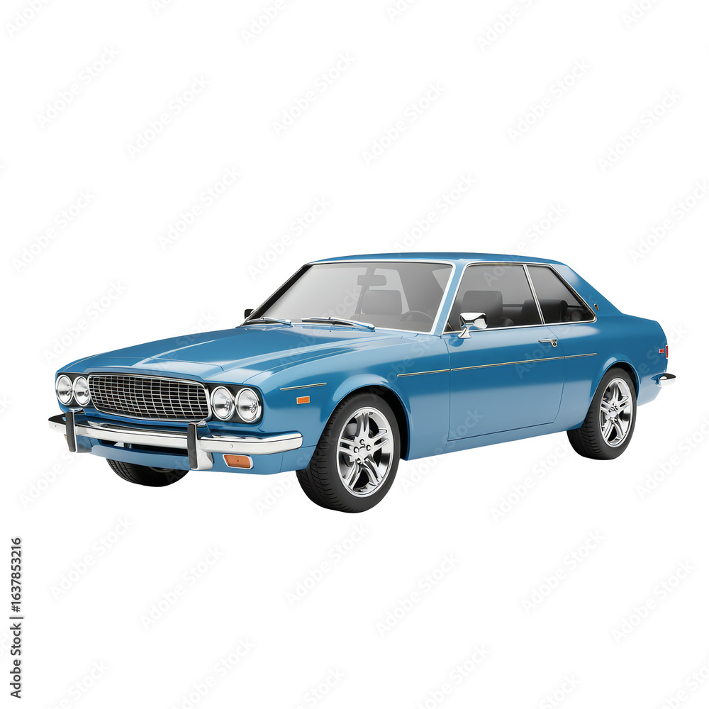 Obraz premium Classic blue american muscle car isolated on transparent background