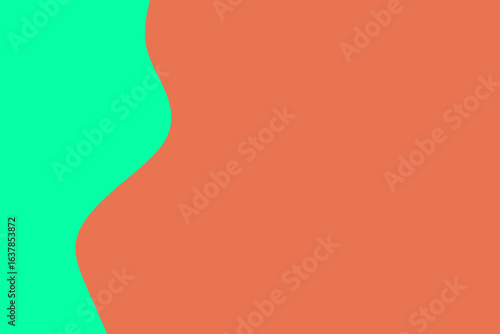 A vibrant abstract background features a flowing organic teal green wave gracefully dividing a bold coral orange space, perfect for modern digital design.