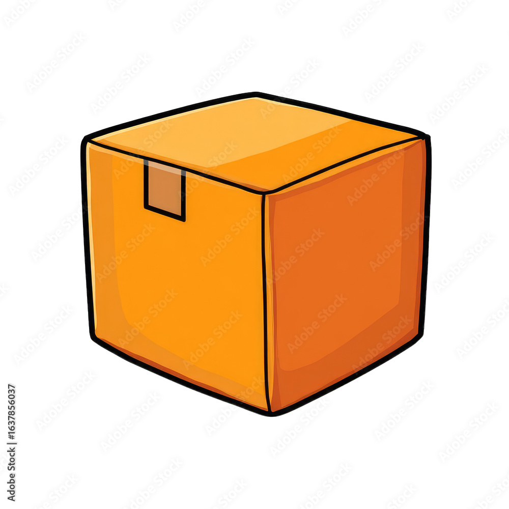 Obraz premium Orange cardboard box, simple cartoon style