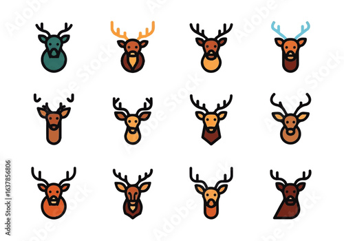 Deer heads with various antlers for rustic decor, hunting club logos, wildlifeinspired designs, or outdoorthemed graphics and products.