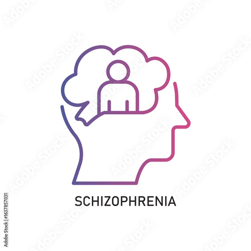 Schizophrenia Outline Illustration,Outline style icon of schizophrenia for mental health, wellness, education, and awareness designs