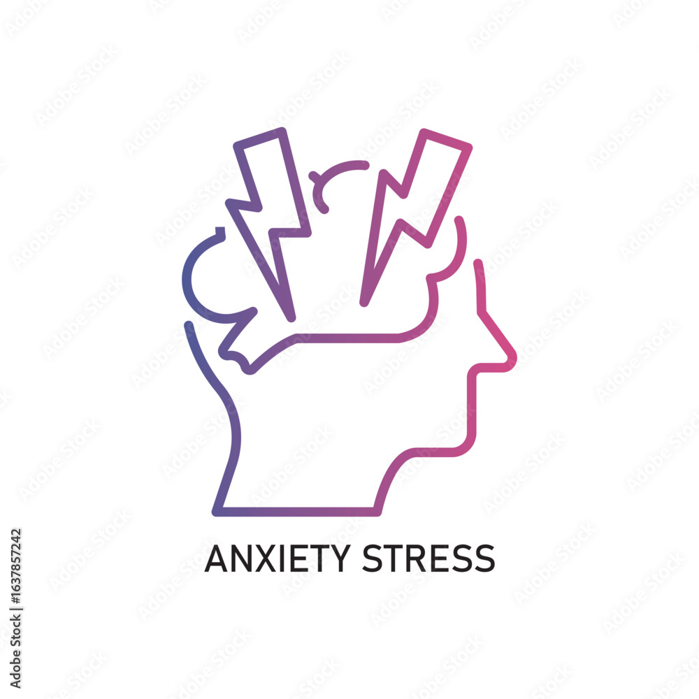 Fototapeta premium anxiety stress Outline Illustration,Outline style icon of anxiety stress for mental health, wellness, education, and awareness designs