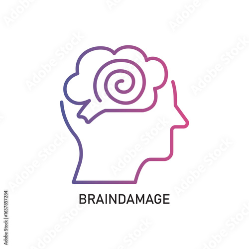 BRAINDAMAGE Outline Illustration,Outline style icon of braindamage for mental health, wellness, education, and awareness designs