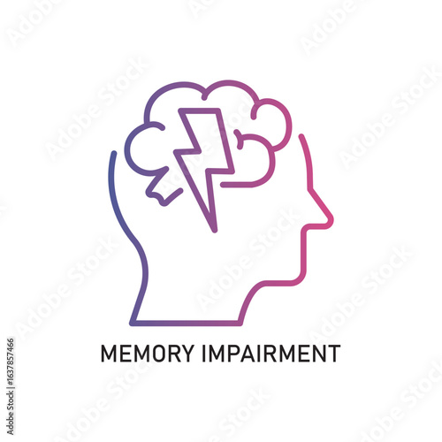 MEMORY IMPAIRMENT Outline Illustration,Outline style icon of memory impairment for mental health, wellness, education, and awareness designs