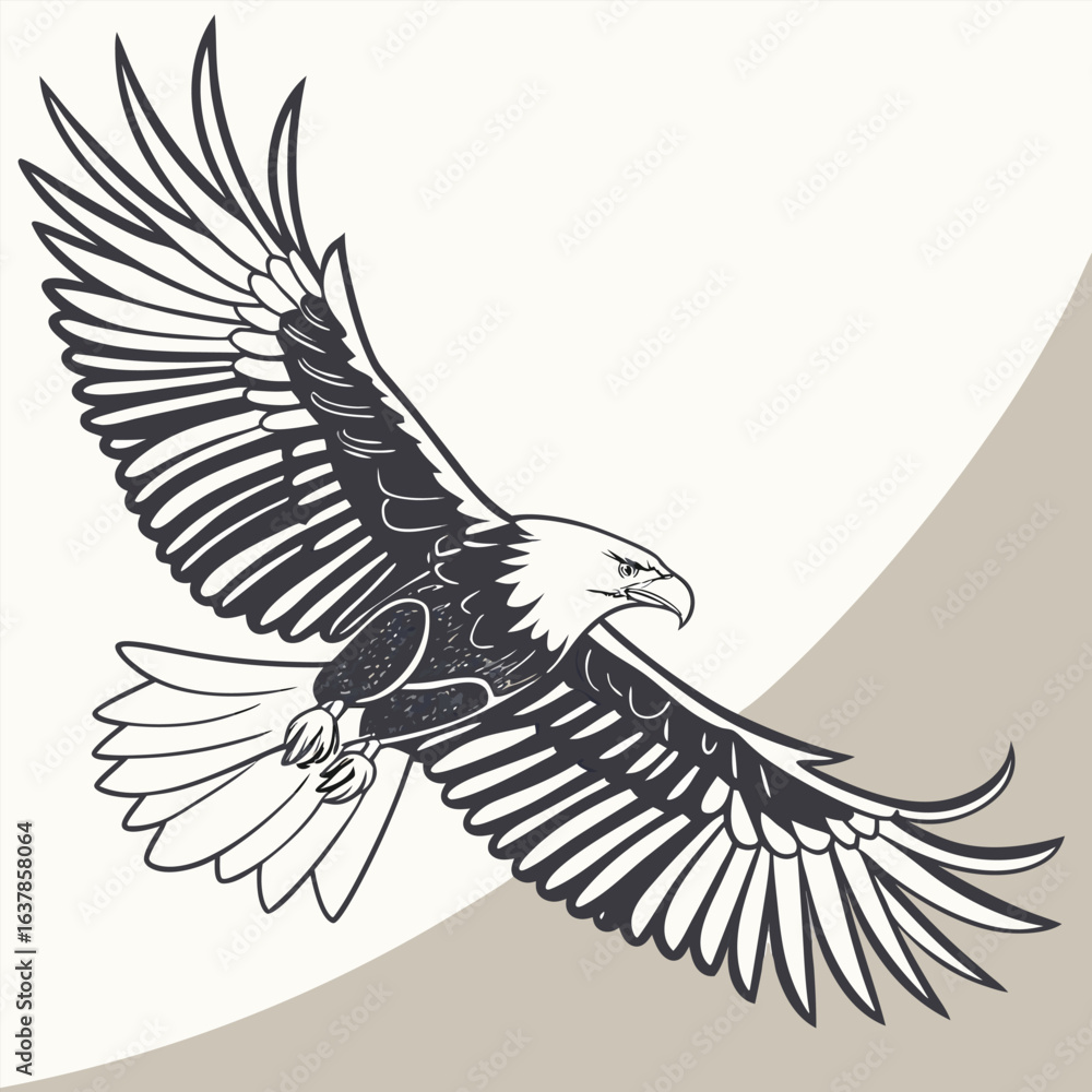 Obraz premium American Bald Eagle in Flight Illustration in Monochrome and Neutral Background