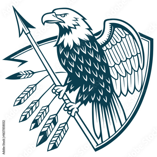 American Bald Eagle Holding Arrow Against a Shield Design Illustration Vector