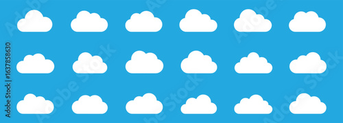 White cloud icon set vector illustration on blue background
