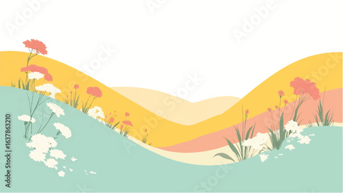Colorful Flowers in Soft Pastel Colors. Illustration of a Serene Meadow with Colorful Flowers.