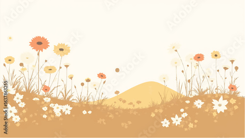 Colorful Flowers in Soft Pastel Colors. Illustration of a Serene Meadow with Colorful Flowers.