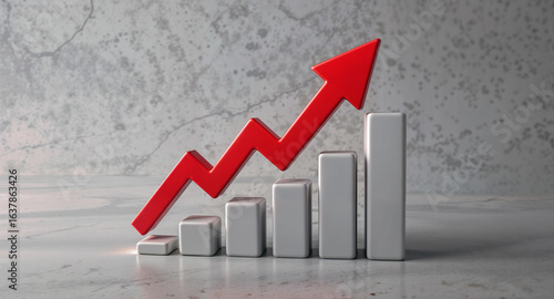 3D Bar Graph with Red Upward Arrow – Symbol of Growth and Progress
