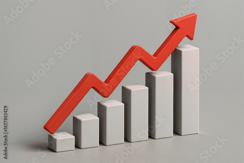 3D Bar Graph with Red Upward Arrow – Symbol of Growth and Progress