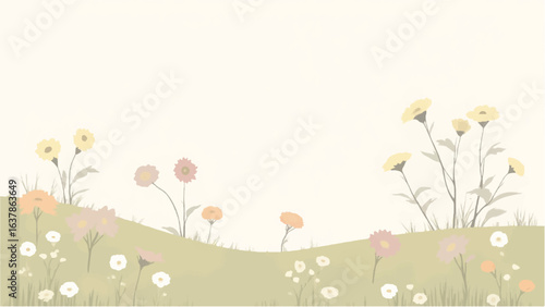 Colorful Flowers in Soft Pastel Colors. Illustration of a Serene Meadow with Colorful Flowers.