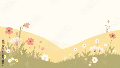 Colorful Flowers in Soft Pastel Colors. Illustration of a Serene Meadow with Colorful Flowers.