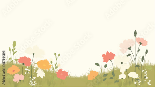 Colorful Flowers in Soft Pastel Colors. Illustration of a Serene Meadow with Colorful Flowers.