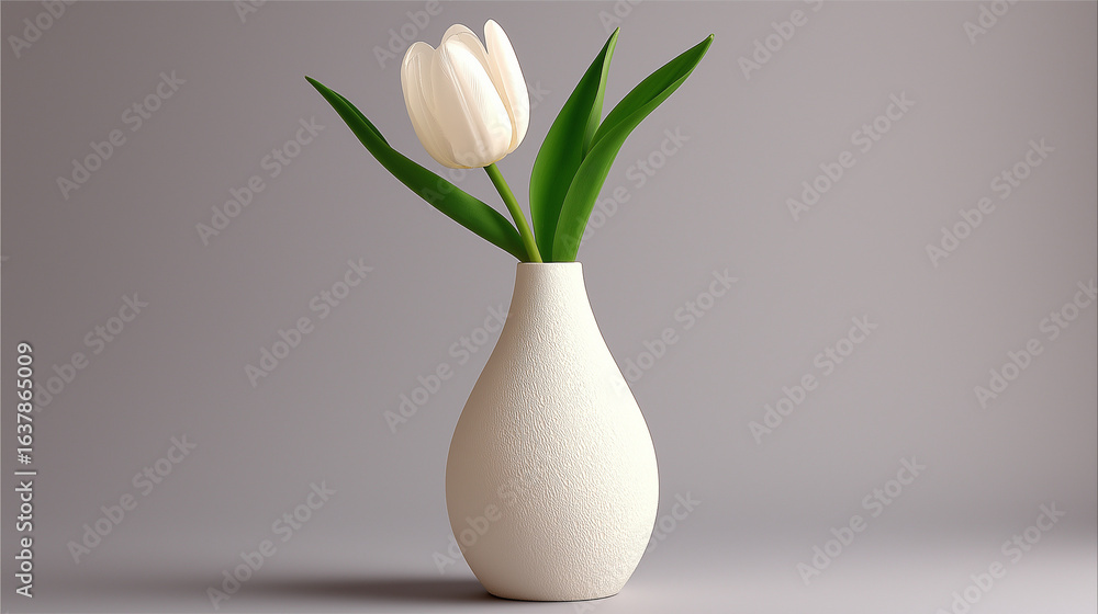 White Tulip In Vase, Studio Shot White Tulip In Vase, Studio Shot