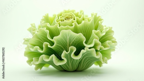 Ornate, light green, ruffled sculptural object.