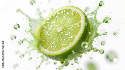Fresh Lime Splash: Vibrant Green Juice Explosion,  Refreshing Summer Beverage Concept.