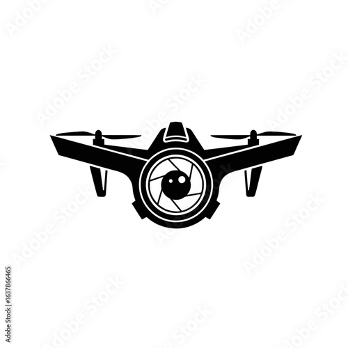 Camera Drone Logo, Futuristic Drone With Camera Lens in the Middle, Vector Style
