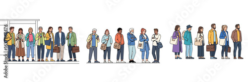 Group of People Standing in Line: Diverse Individuals Waiting