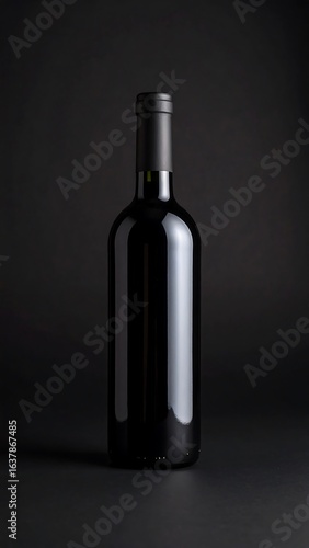 Single bottle of red wine on black background